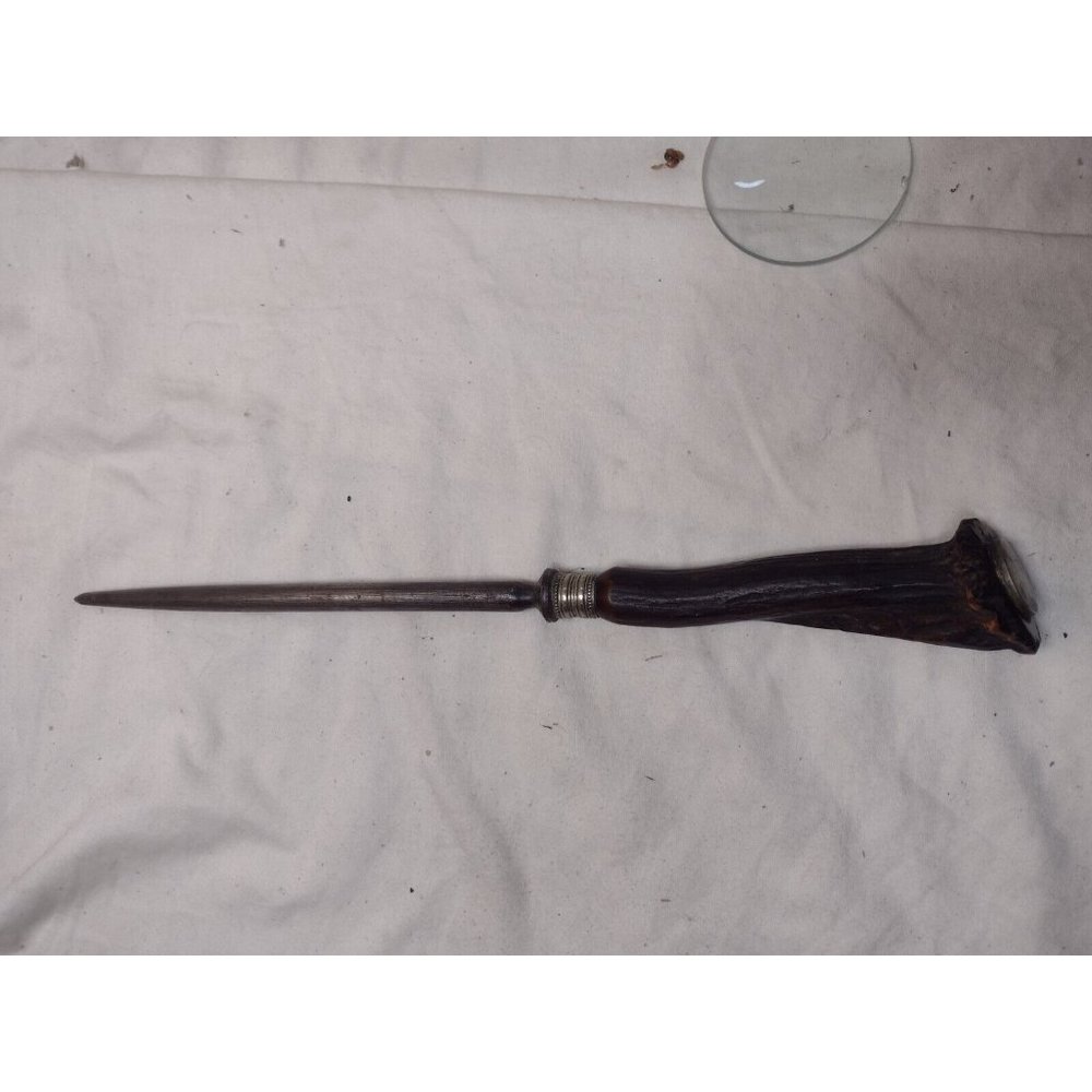 VTG Antique Knife File with Stag Horn Handle with Silver Hardware READ